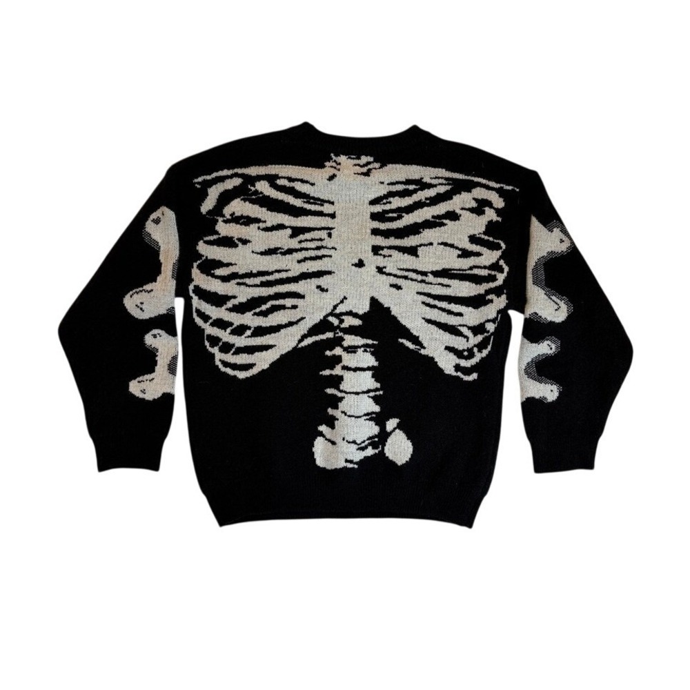 Aelfric Eden Skeleton Sweater Mens Large Black Graphic Knit Oversized